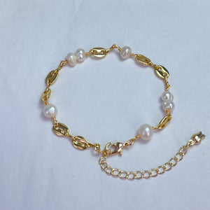 Genuine Natural Freshwater Pearl Bracelet With Gold Finish Copper Base Metal 17