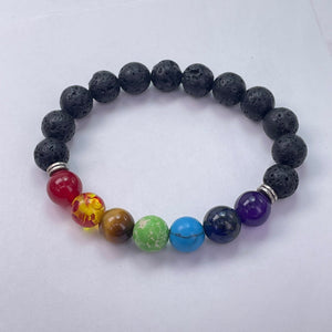 Black Lava 7 Chakras Round Beads Bracelet 10mm
