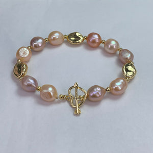 Genuine Natural Freshwater Pearl Bracelet With Gold Finish Copper Base Metal 18