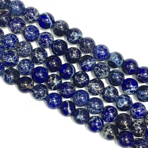 Darke Blue Impression Jasper Big Hole Round Beads 10mm