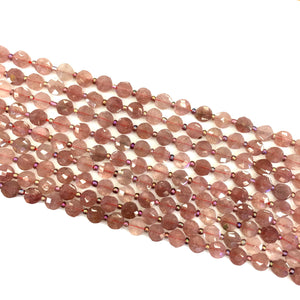 Strawberry Quartz Faceted puff coin 9mm