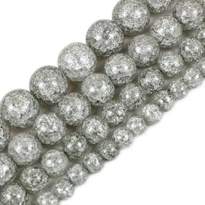 Gray Cracked Glass Round Beads 4mm