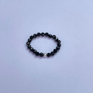 Black Tourmaline Faceted Beads Ring 3mm
