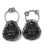 Glass black buddha 35X40mm antique pendant