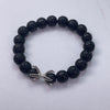 Black Glass Carved Round Beads With Metal Accessories Bracelet 10mm