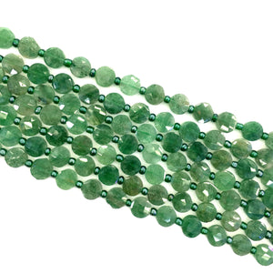 Green Strawberry Quartz Faceted puff coin 11mm