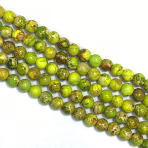 Yellow Green Impression Jasper Big Hole Round Beads 10mm