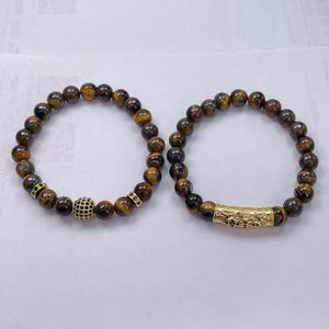 Tiger Eye Round Beads With Metal Accessories Couple Bracelet 8mm