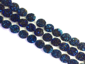 8 Inch Coated Agate Druzy Blue Puff Coin 12Mm