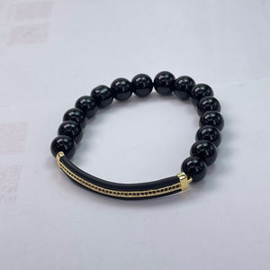 Black Glass Round Beads With Metal Accessories Bracelet 10mm