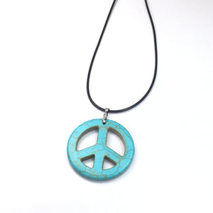 Synthetic Turquoise Peace Pendant 45mm Leather Cord Necklace