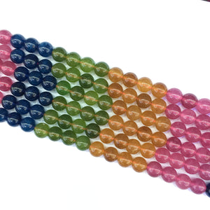 Color jade multi tourmaline round beads 10mm