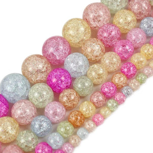 Rainbow Cracked Glass Round Beads 14mm