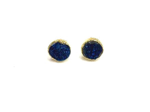 Coated Agate Druzy Sapphire Earring 10Mm