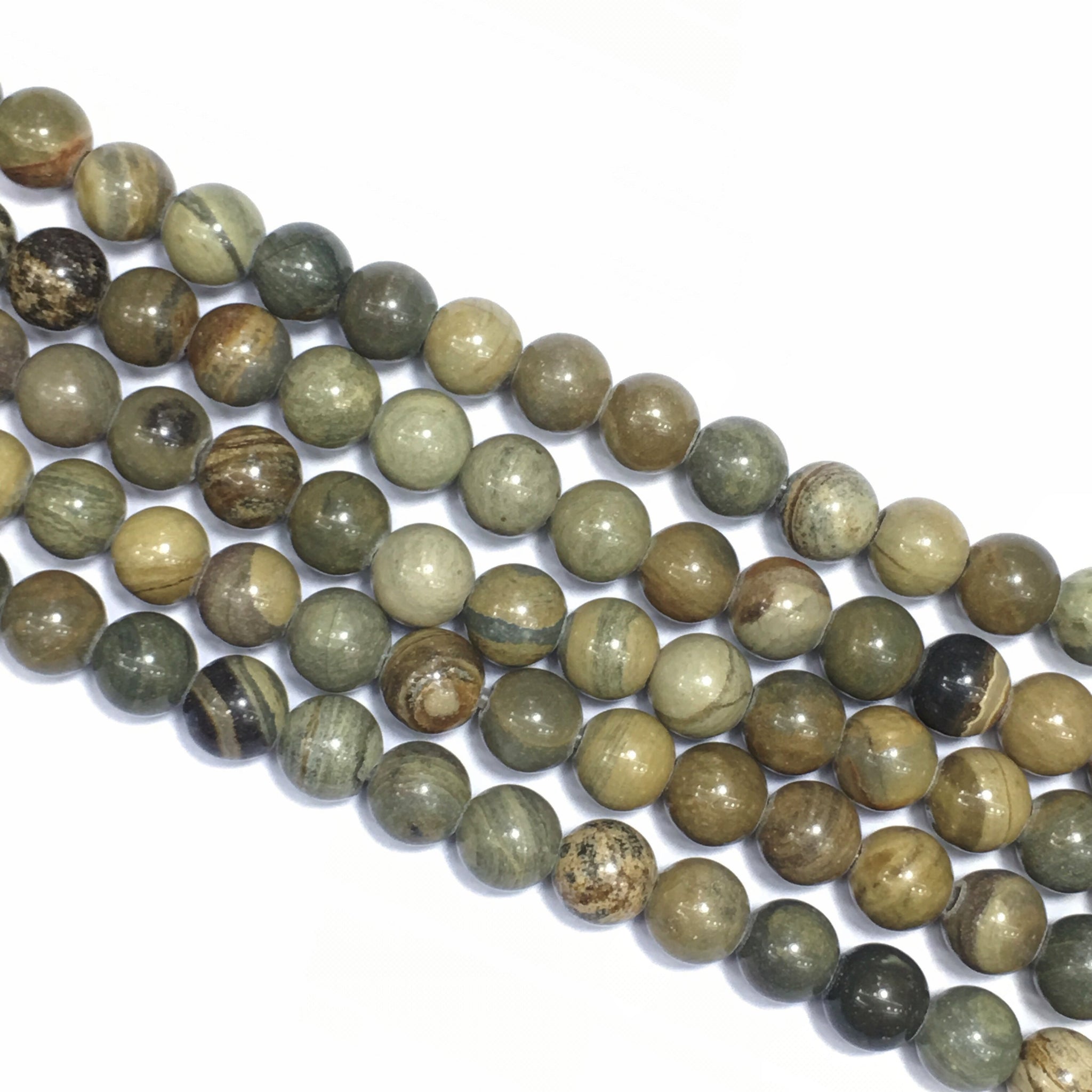 Green Silver Leaf Jasper Big Hole Round Beads 8mm American Bead Corp