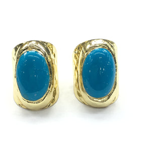 Stabilized magnesite blue turquoise freeform 15X20mm gold ring