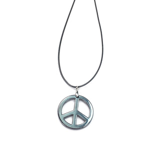Hematite Peace Pendant 35mm Leather Cord Necklace