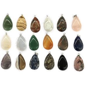 Assorted Natural Stone Pear Shape Pendant 20X32mm