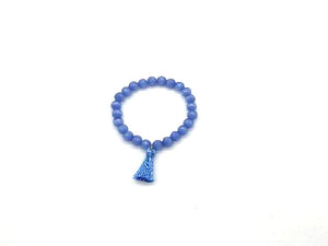 Cat Eye Stone Lake Blue Tassel Bracelet 8Mm