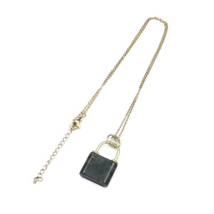 Labradorite Lock Shape Pendant 18X27mm Gold Copper Necklace
