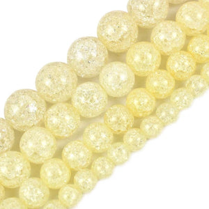 Yellow Cracked Glass Round Beads 14mm