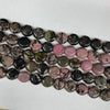 Black Texture Rhodonite Puff Coin 14mm