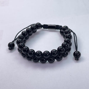 Black Glass Round Beads With Metal Accessories Slide Bracelet 8mm