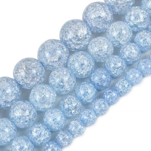 Blue Cracked Glass Round Beads 14mm