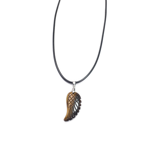 Tiger Eye Wing Shape Pendant 17X35mm  Leather Cord Necklace
