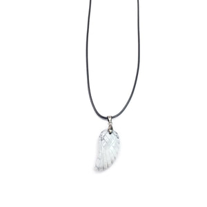 White Howlite Wing Shape Pendant 17X35mm  Leather Cord Necklace