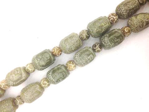 Shoushan Stone Green Carvde Beads 22X28Mm