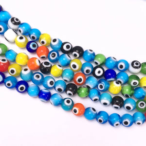 Multi Color Coloured Glaze Evil Eye Round Beads 10mm