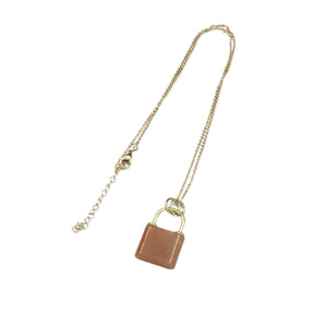 Red Aventurine Lock Shape Pendant 18X27mm Gold Copper Necklace