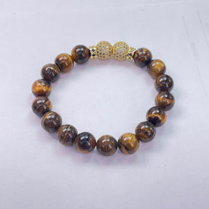 Tiger Eye Round Beads With Metal Accessories Bracelet 10mm