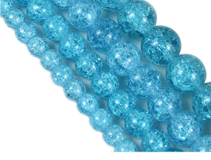 Aqua Cracked Glass Round Beads 14mm