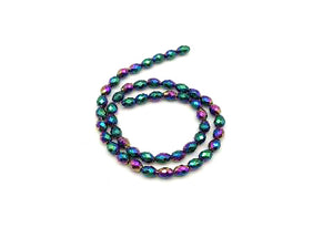 Hematite Coated Rainbow Faceted Rice 8X12Mm