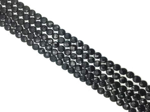 Black Onyx Faceted Puff Coin 14Mm