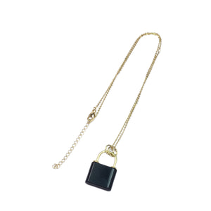Black Obsidian Lock Shape Pendant 18X27mm Gold Copper Necklace