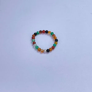 Multi Colored Agate Round Beads Ring 3mm