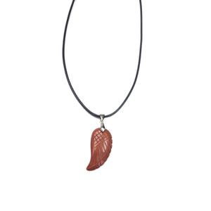 Red Jasper Wing Shape Pendant 17X35mm  Leather Cord Necklace