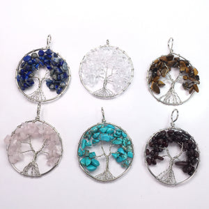 Assorted Natural Stone Life Tree Pendant 50mm #2