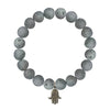Geo Druzy MISTY GRAY Stretch Bracelet 8MM With Silver Hamsa Hand Charm