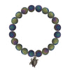 Geo Druzy RAINBOW Stretch Bracelet 8MM With Silver Turtle Charm