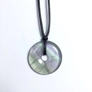 Fluorite Donut with Cotton Cord Necklace 40x6mm