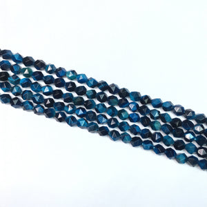 Heat Coloring Tiger Eye Acid Blue Star Cut Beads 8mm