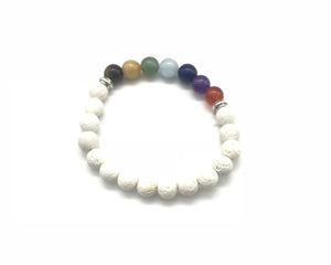 Lava Stone White 7 Chakras Bracelet 6mm