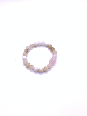 White Opal Bracelet Wite Rose Quartz Free Form Center Piece 8mm