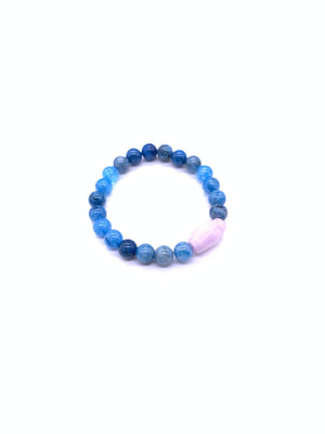 Color Blue Rutilated Quartz Bracelet Wite Kunzite Free Form Center Piece 8mm