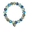 Impression Jasper Gradient Blue Stretch Bracelet 8MM With Silver Heart Charm