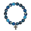Impression Jasper Gradient Dark Blue Stretch Bracelet 8MM With Silver Cross Charm